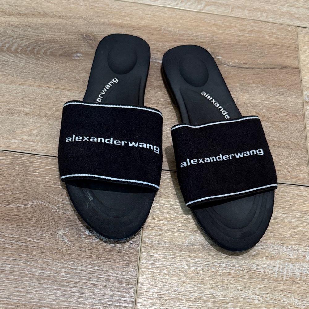 Women's Alexander Wang Black Logo Slide Sandals